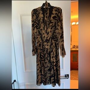 PAIGE Black and Tan Sheath Dress with Bishop Sleeves